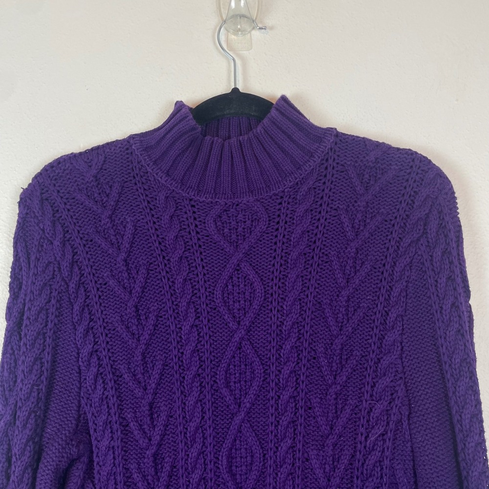 Chaps Purple Cable Knit Mock Neck Long Sleeve Cotton‎ Sweater Women's M - Picture 2 of 7